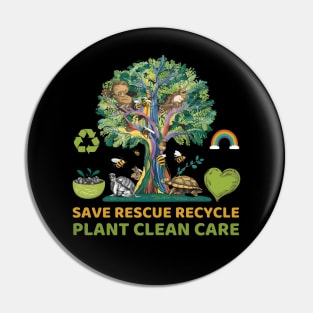 Save Bees Rescue Animals Recycle Plastic Earth Day Pin