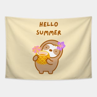 Hello Summer Pineapple Drink Sloth Tapestry