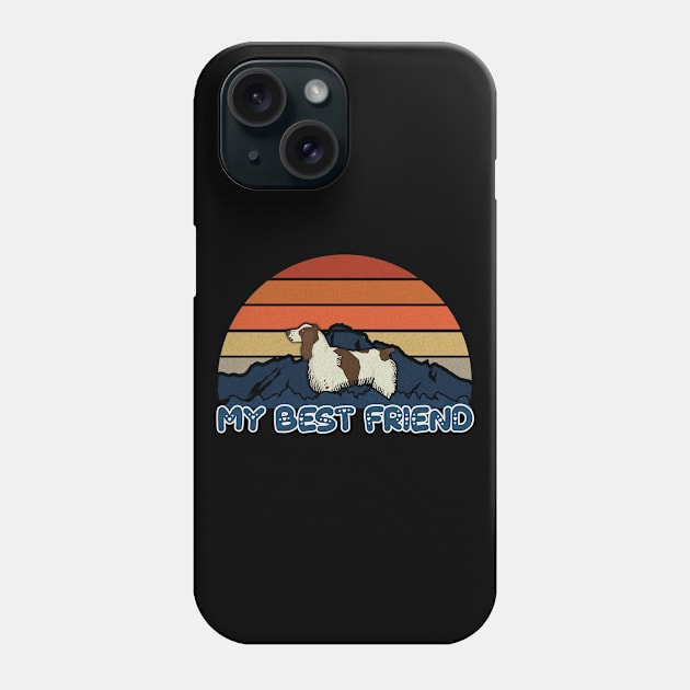 My Best Friend English Springer Spaniel Striped Sunset Mountain Background Design - Gift for English Springer Spaniel Lovers Phone Case by HarrietsDogGifts