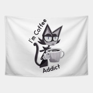 Funny Cocky Cat Addicted With Coffee Tapestry