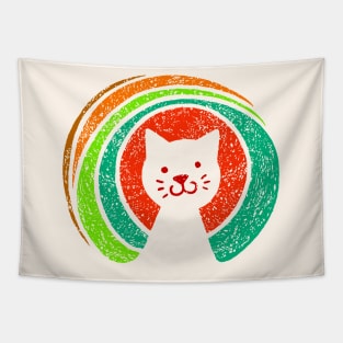 Open Source Cat Face Rainbow Colors On Light Back Tapestry