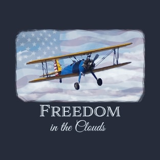 Freedom in the Clouds - cool vintage biplane - patriotic, retro T-Shirt