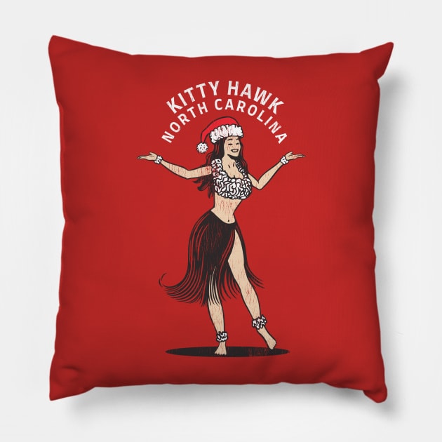 Kitty Hawk, NC Christmas Vacationing Holiday Hula Girl Pillow by Contentarama