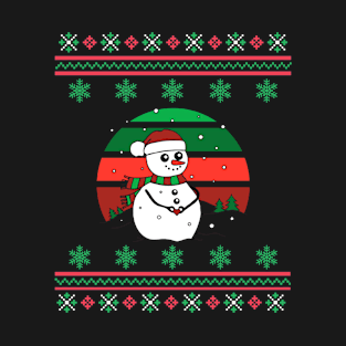 Snowman Santa Hat Faux Ugly Christmas Sweater Funny Holiday Design T-Shirt