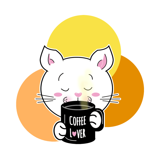 White cat drinking coffee lover by repalheiros