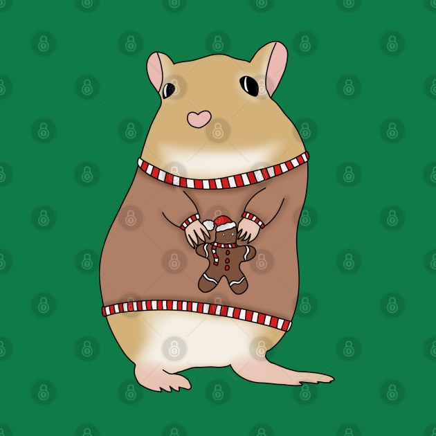 Cute golden gerbil wearing christmas jumper by Becky-Marie