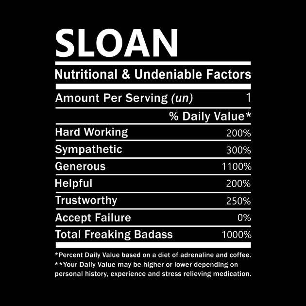 Sloan Name T Shirt - Sloan Nutritional and Undeniable Name Factors Gift Item Tee by nikitak4um