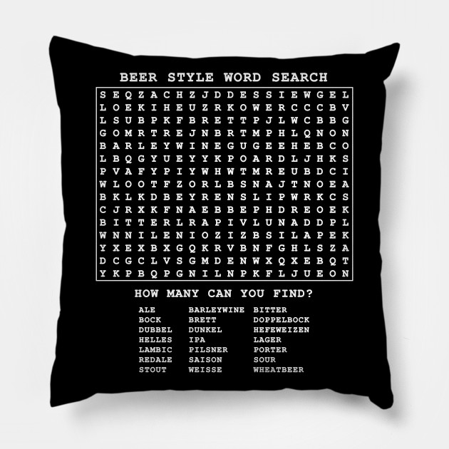 Styles Of Craft Beer Word Search Puzzle Craft Beer Gift Pillow Teepublic Au