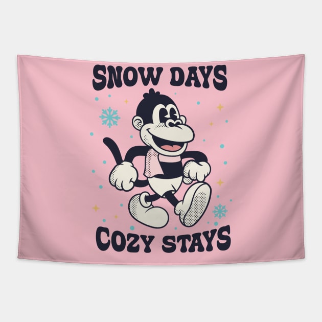 Monkey, Snow days cozy stays Tapestry by dadan_pm