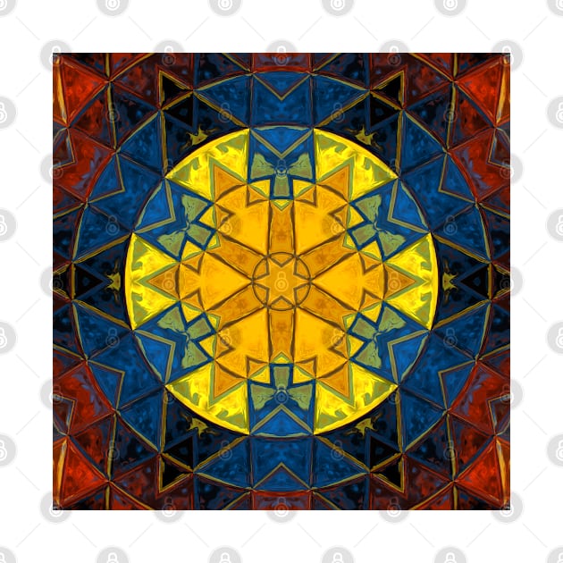 Mosaic Mandala Flower Yellow Blue and Red by WormholeOrbital