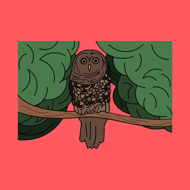 Owl on a tree branch by Artemis Garments