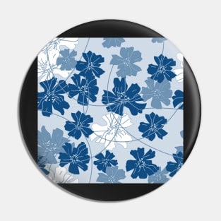 Flowers and tendrils - white - dark blue Pin