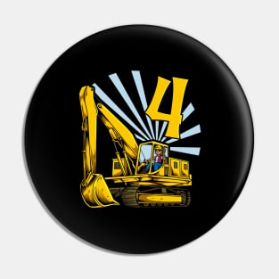 Excavator 4 year old birthday Pin