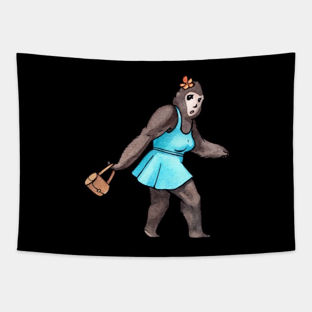 Cute Bigfoot Lady Tapestry by AquarellChill