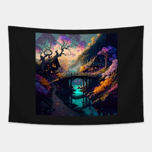 Fantasy Valley Colorful Drawing Illustration Tapestry