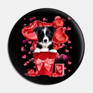 Border Collie Dog In Red Pot Happy Valentine's Day Pin