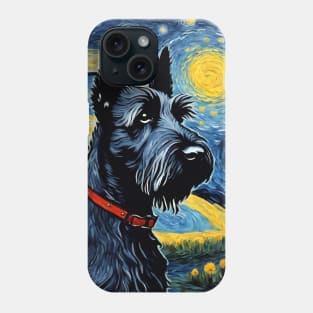 Cute Scottish Terrier Dog Breed Painting in a Van Gogh Starry Night Art Style Phone Case