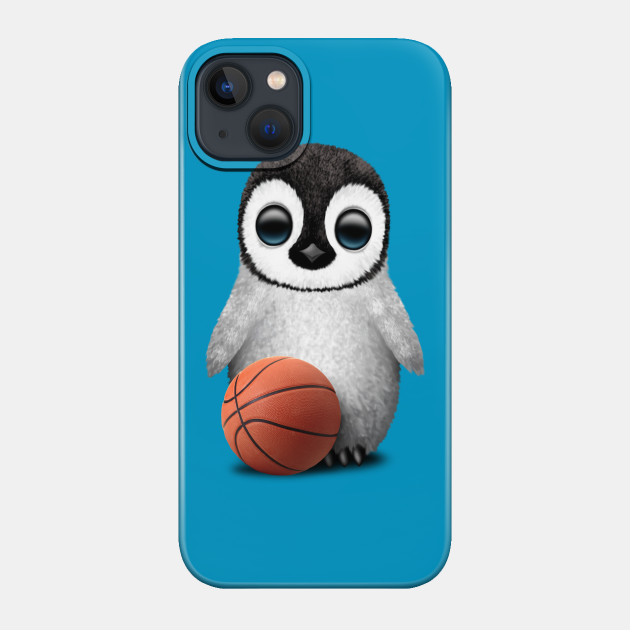 Cute Baby Penguin Playing With Basketball - Basketball - Phone Case