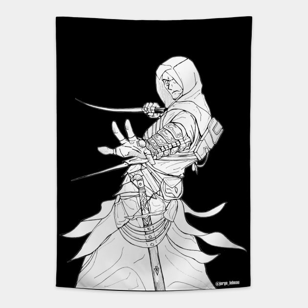 the assasin in the hood arts Tapestry by jorge_lebeau