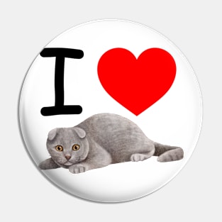 I Heart Grey Fuzzy Cat Pin