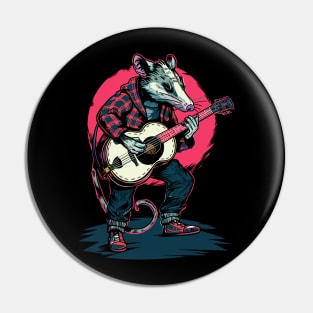 Funny Possum Opossum playing Guitar Raccoon Skunk Pin