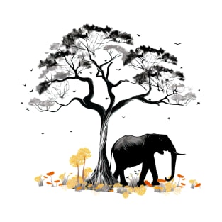 Elephant with african mimosa tree T-Shirt