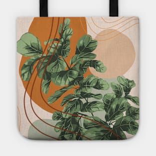 Mid Century Modern Fiddle Leaf Fig, Abstract Botanical Illustration Tote