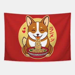 Welsh Corgi Eating Ramen Cute Kawaii Noodles Tapestry