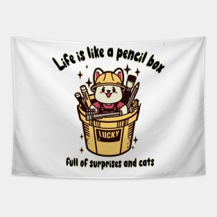 Cats with pencil box T-Shirt 01 Tapestry