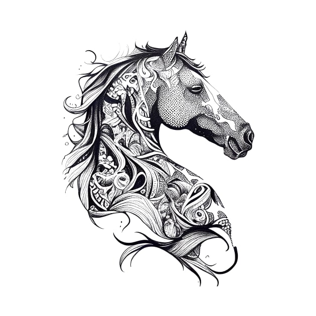 Horse Wild Animal Nature Illustration Art Tattoo by Cubebox