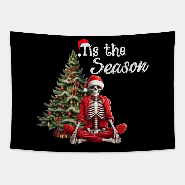 Tis the Season, Funny Christmas Skeleton Santa Tapestry by Mind Your Tee