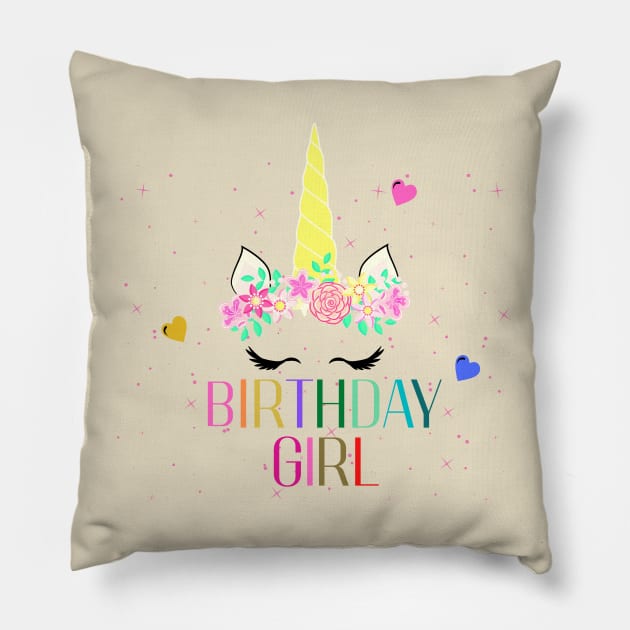 unicorn birthday girl Pillow by ClorindaDeRose