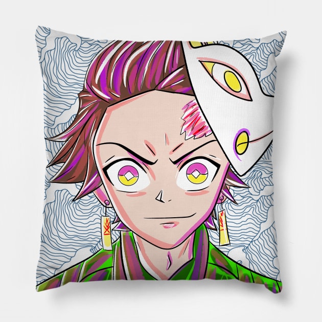 tanjiro kamado the kimetsu no yaiba samurai and demon slayer Pillow by jorge_lebeau