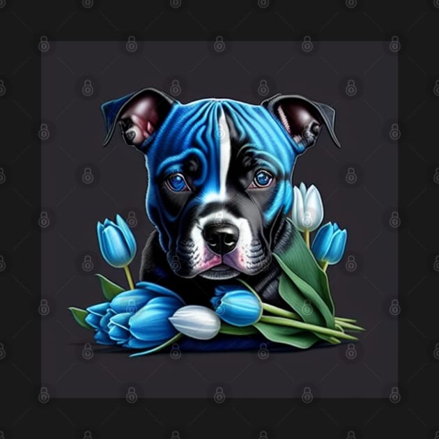 Staffy And Tulips by Enchanted Reverie