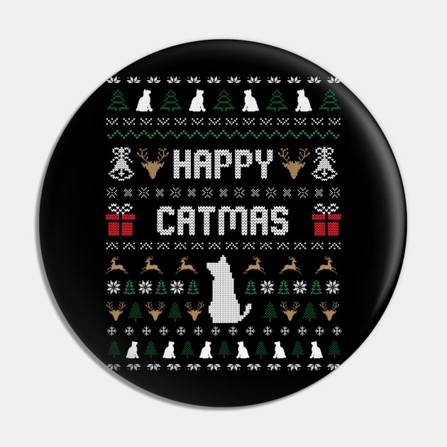 HAPPY CATMAS Christmas Cute Cat Lover Ugly Sweater Pin by star trek fanart and more