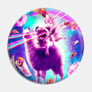 Laser Eyes Space Cat Riding Pug, Llama  - Rainbow Pin