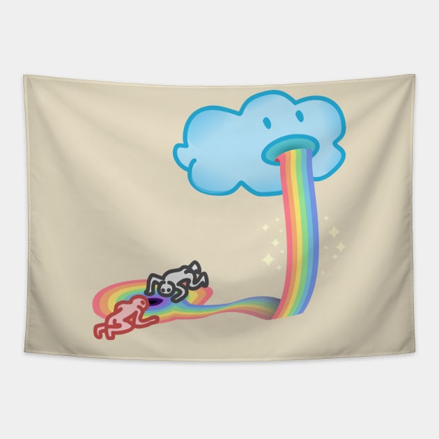 Rainbow Sickness Consumerism Tapestry by sadpanda