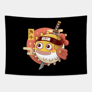 Japanese Samurai Blowfish Tapestry