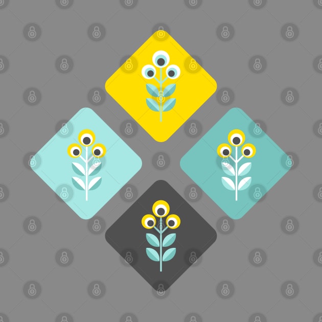 Scandinavian flowers 01, teal, yellow and dark grey by Slanapotam