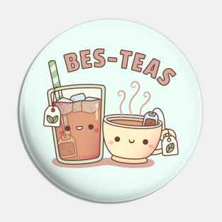 Cute Iced Tea and Hot Tea Bes Teas Bestie Pun Pin