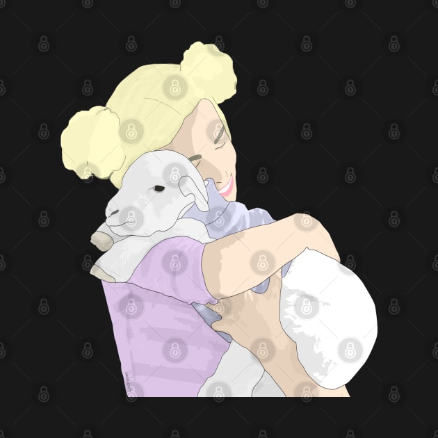 Girl hugging a lamb by Danielle