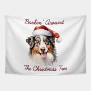 Christmas Australian Shepherd Dog in Santa Hat Tapestry