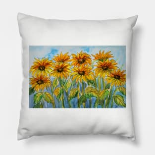 Sunflower Fields Watercolor Painting Pillow