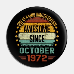 50 Years Old Gifts Awesome Since October 1972 50th Birthday Pin