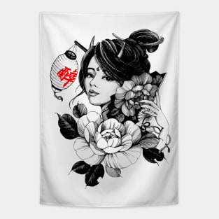 Cute Vaporwave Geisha Girl Tapestry