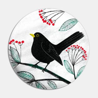 Blackbird in the Snow - Traditional Christmas scene by Cecca Designs Pin