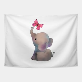 Elefant mit rosa Schmetterling Tapestry