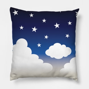 Clouds | Stars | Gradient | White Blue Yellow | Dark Pillow