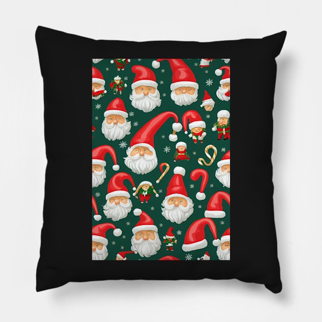 Christmas Seamless Pattern, Santa Claus #3 Pillow by Endless-Designs