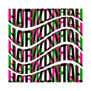 Horizontal Waves Typography (Magenta Green Black) T-Shirt